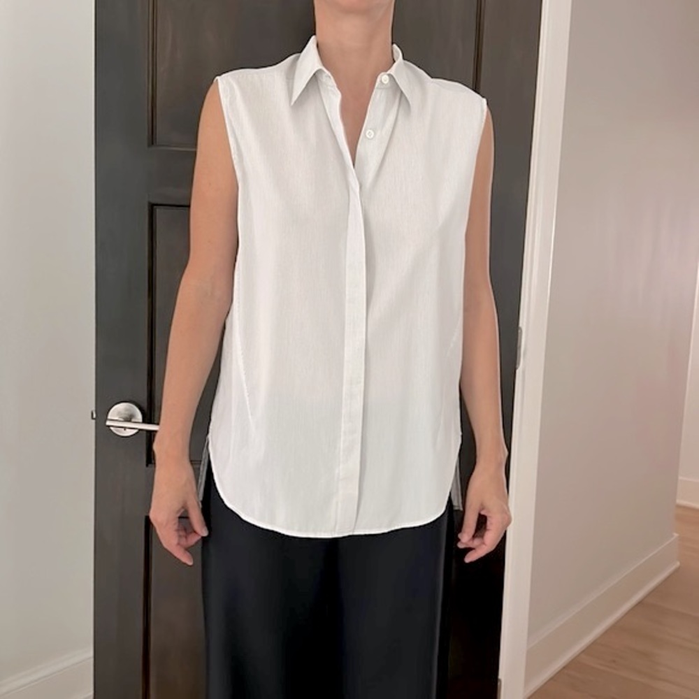 3.1 Phillip Lim sleeveless, striped, button-down blouse, size 6, mostly cotton